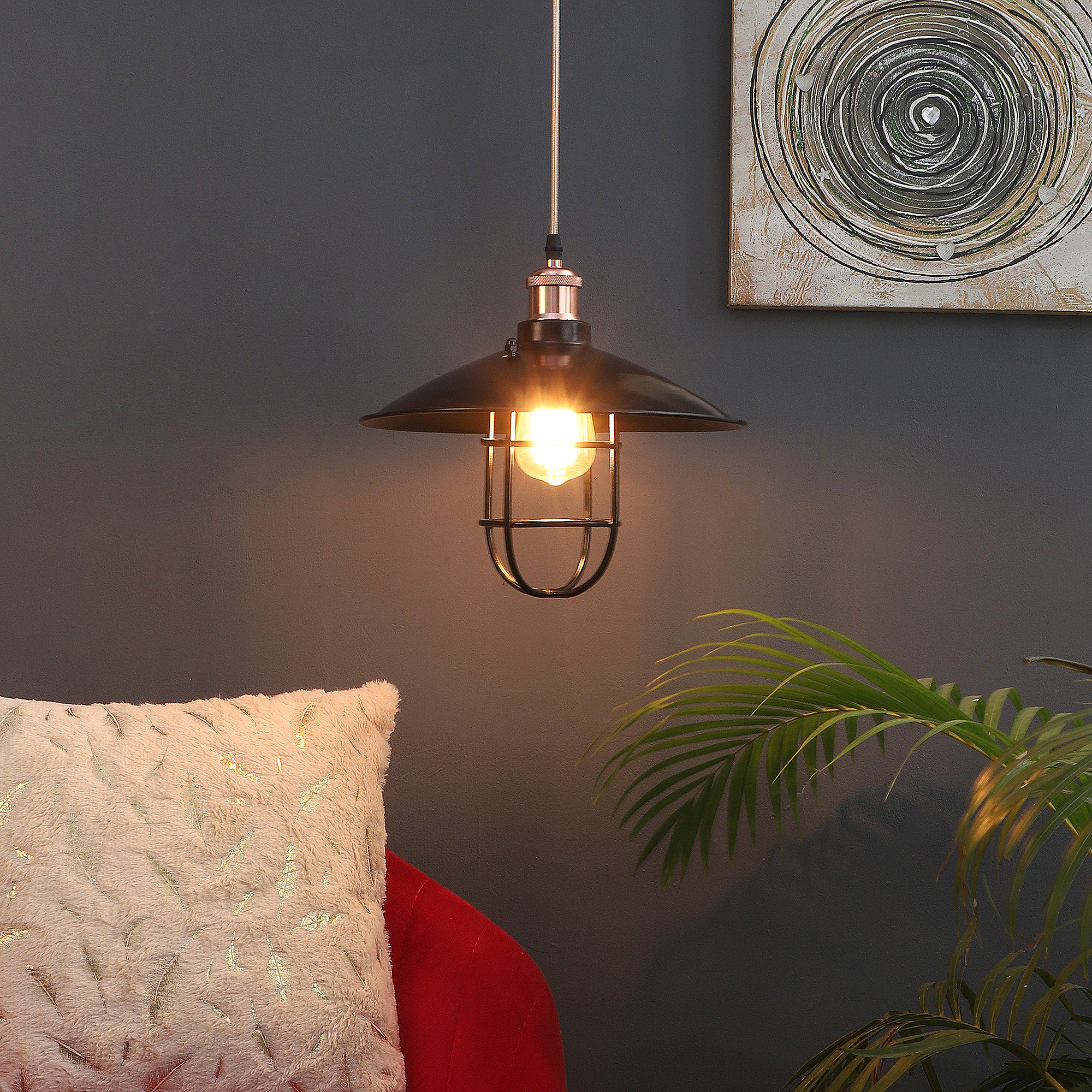 Vintage Industrial Black Metal Single Hanging Light